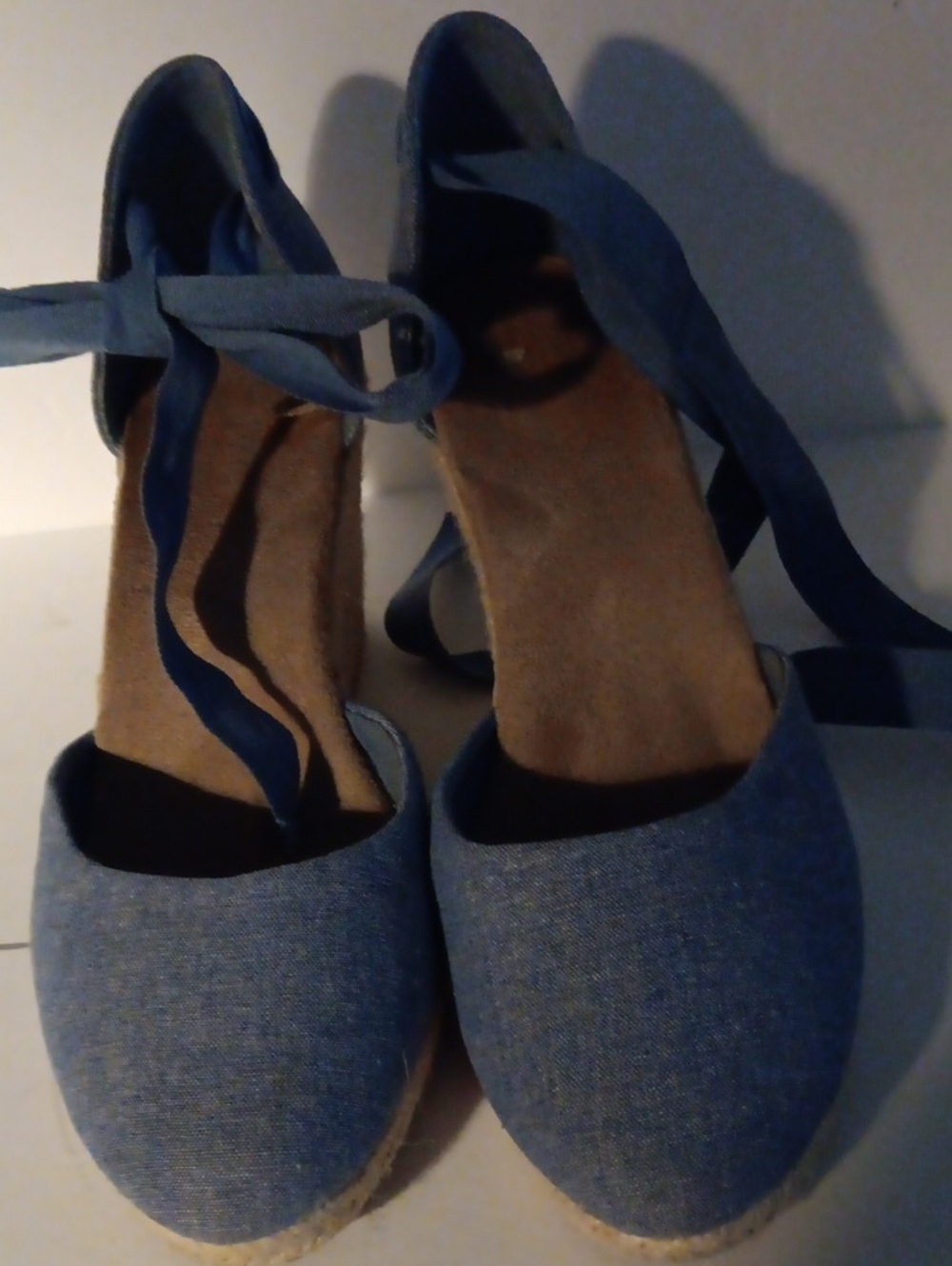 Old Navy Blue Espadrille Wedge Sandals with Ankle Tie